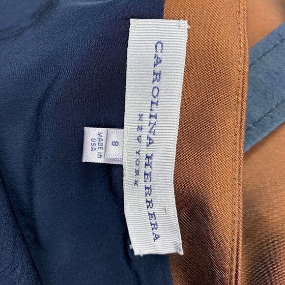 CAROLINA HERRERA Size 8 Navy Brown Cotton Blend Ombre Sleeveless Dress - Picture 5 of 5